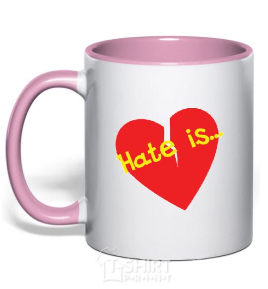 Mug with a colored handle HATE IS light-pink фото