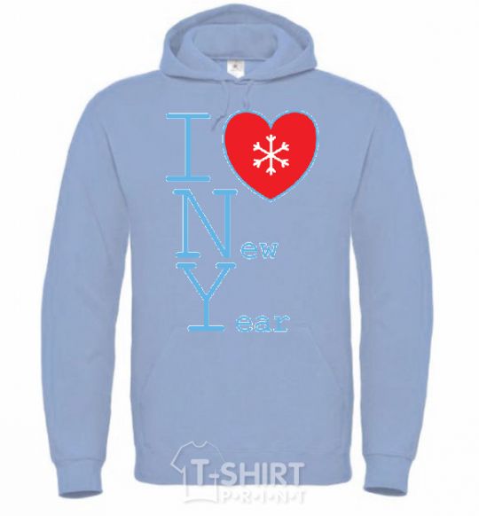 Men`s hoodie I LOVE NEW YEAR sky-blue фото