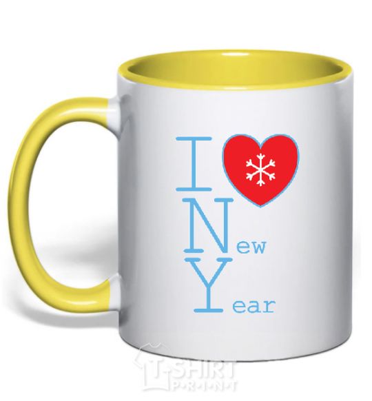 Mug with a colored handle I LOVE NEW YEAR yellow фото