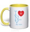 Mug with a colored handle I LOVE NEW YEAR yellow фото