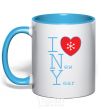 Mug with a colored handle I LOVE NEW YEAR sky-blue фото