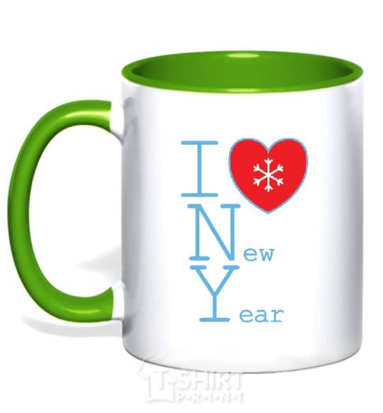 Mug with a colored handle I LOVE NEW YEAR kelly-green фото