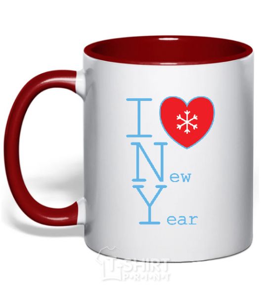 Mug with a colored handle I LOVE NEW YEAR red фото