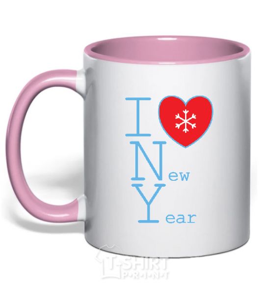 Mug with a colored handle I LOVE NEW YEAR light-pink фото