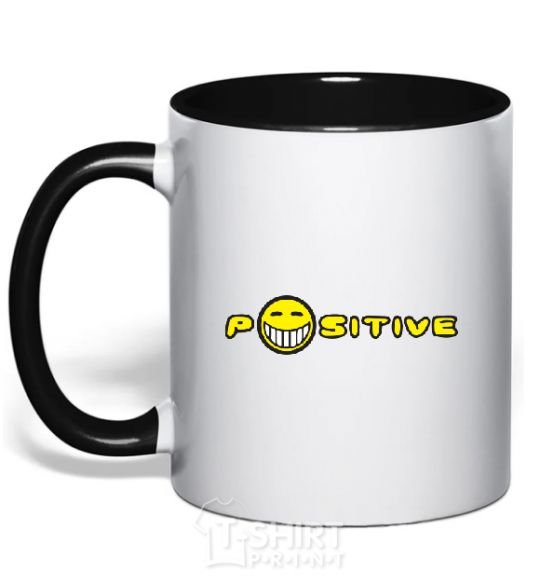 Mug with a colored handle POSITIVE black фото