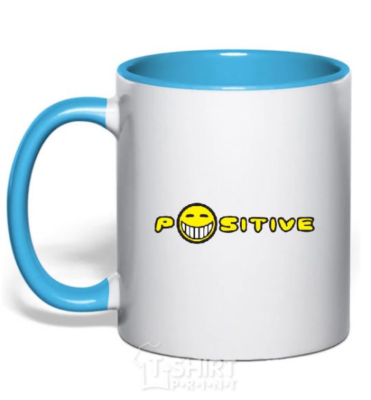 Mug with a colored handle POSITIVE sky-blue фото
