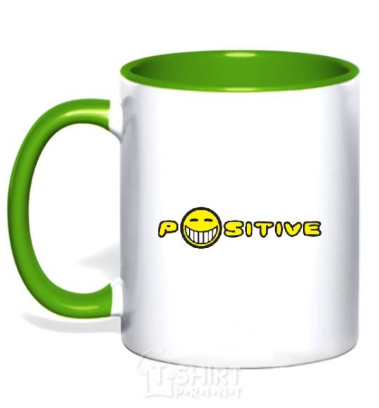 Mug with a colored handle POSITIVE kelly-green фото