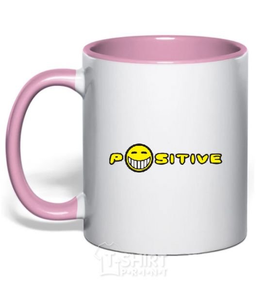 Mug with a colored handle POSITIVE light-pink фото
