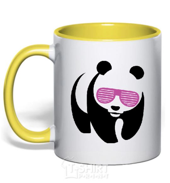 Mug with a colored handle PINK PANDA yellow фото