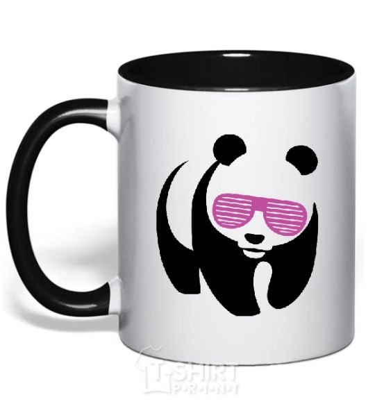 Mug with a colored handle PINK PANDA black фото
