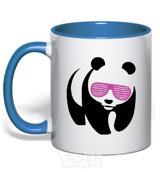 Mug with a colored handle PINK PANDA royal-blue фото