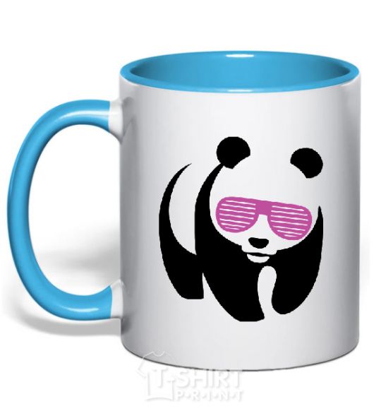 Mug with a colored handle PINK PANDA sky-blue фото
