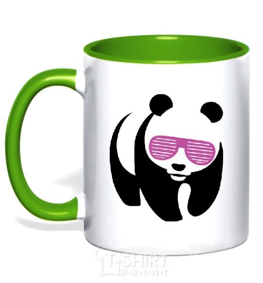 Mug with a colored handle PINK PANDA kelly-green фото