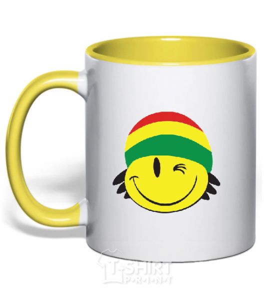 Mug with a colored handle RASTA SMAIL yellow фото