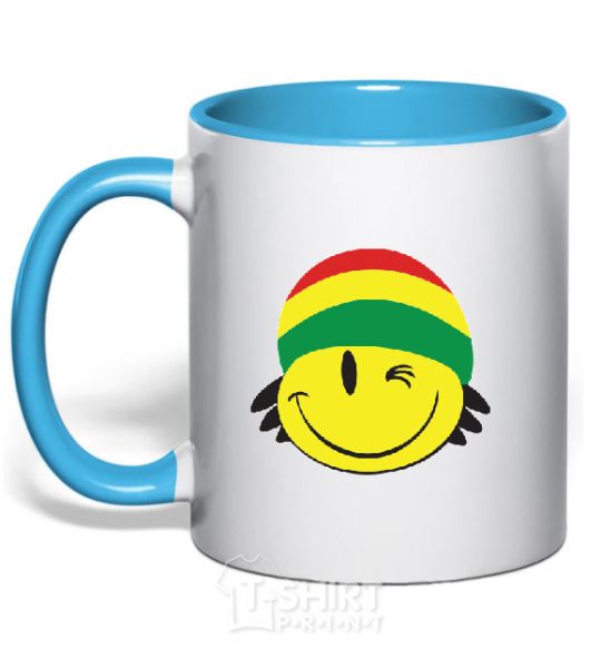 Mug with a colored handle RASTA SMAIL sky-blue фото