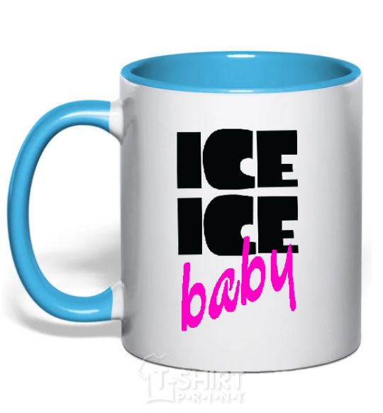 Mug with a colored handle ICE ICE BABY sky-blue фото