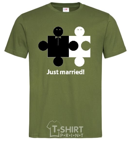 Men's T-Shirt JUST MARRIED PUZZLE millennial-khaki фото