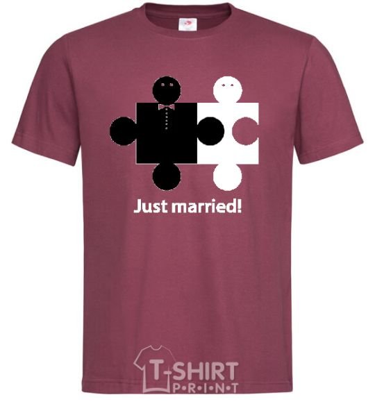 Men's T-Shirt JUST MARRIED PUZZLE burgundy фото