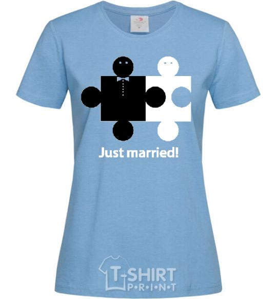 Women's T-shirt JUST MARRIED PUZZLE sky-blue фото