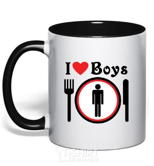 Mug with a colored handle I LOVE BOYS black фото