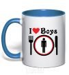 Mug with a colored handle I LOVE BOYS royal-blue фото