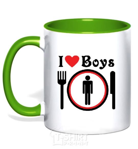 Mug with a colored handle I LOVE BOYS kelly-green фото