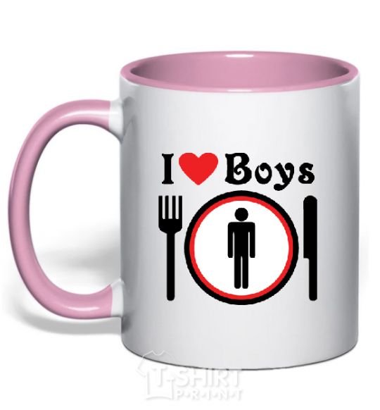 Чашка с цветной ручкой I LOVE BOYS Нежно розовый фото