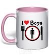 Mug with a colored handle I LOVE BOYS light-pink фото