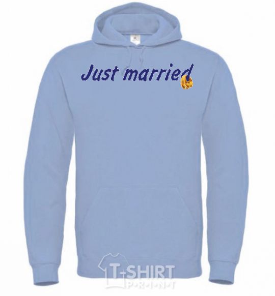 Men`s hoodie JUST MARRIED VIOLET sky-blue фото