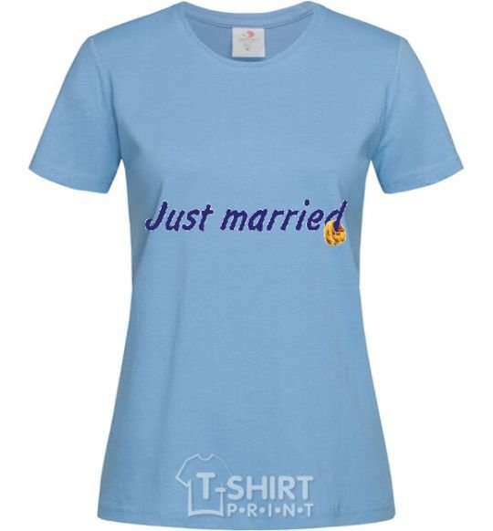 Women's T-shirt JUST MARRIED VIOLET sky-blue фото