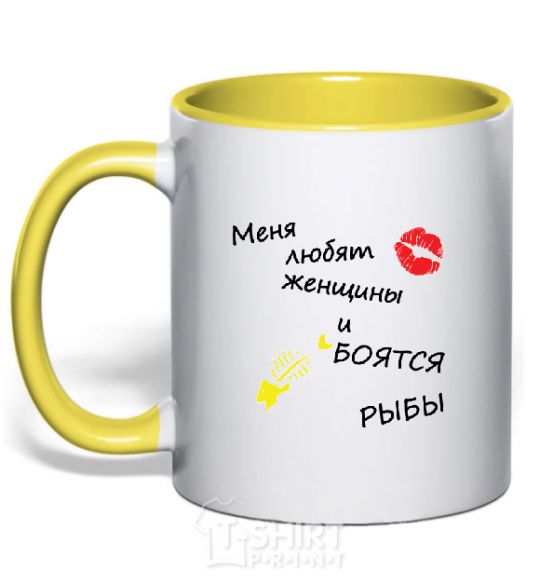 Mug with a colored handle WOMEN LOVE ME yellow фото