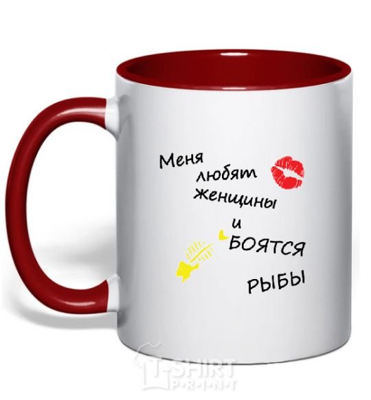Mug with a colored handle WOMEN LOVE ME red фото