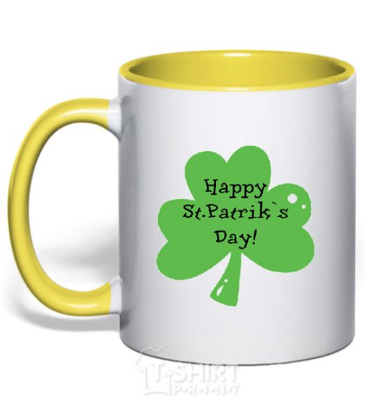 Mug with a colored handle HAPPY ST. PATRIKS DAY yellow фото
