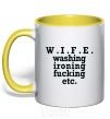 Mug with a colored handle W.I.F.E. yellow фото