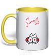 Mug with a colored handle SIMON'S CAT inscription yellow фото