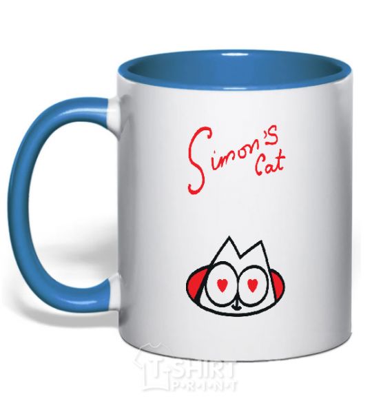 Чашка с цветной ручкой SIMON'S CAT надпись Ярко-синий фото
