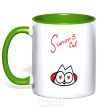 Mug with a colored handle SIMON'S CAT inscription kelly-green фото