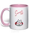 Mug with a colored handle SIMON'S CAT inscription light-pink фото