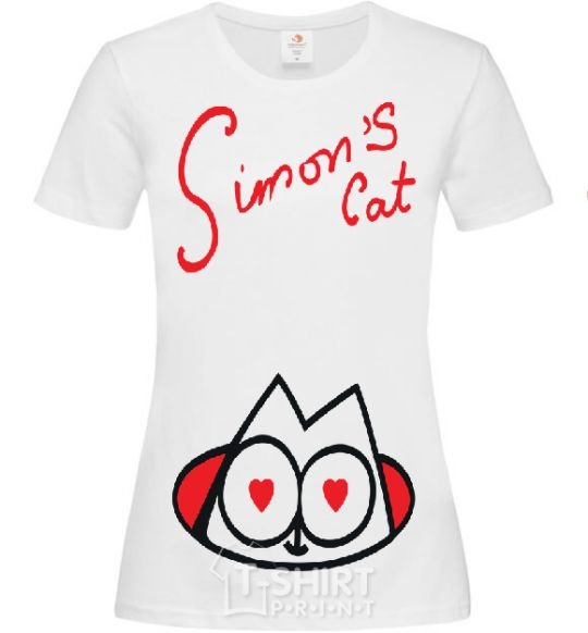 Women's T-shirt SIMON'S CAT inscription White фото