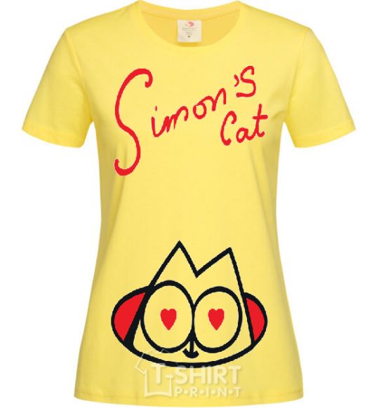 Women's T-shirt SIMON'S CAT inscription cornsilk фото