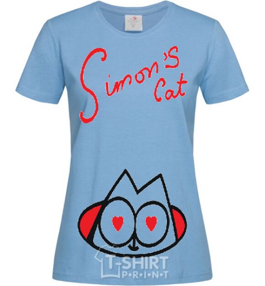 Women's T-shirt SIMON'S CAT inscription sky-blue фото