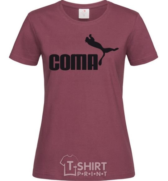 Women's T-shirt COMA with a cougar burgundy фото