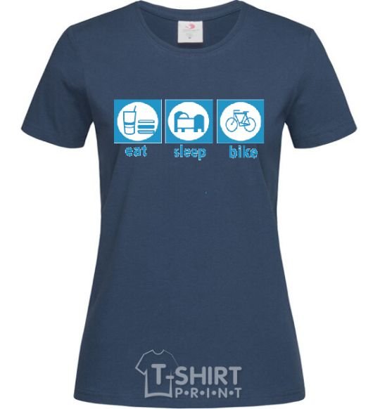 Women's T-shirt EAT, SLEEP, BIKE navy-blue фото