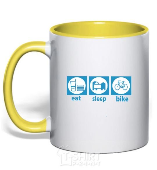 Mug with a colored handle EAT, SLEEP, BIKE yellow фото