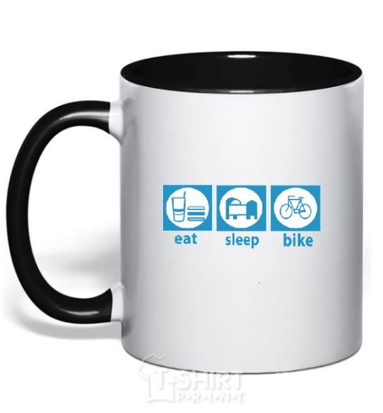 Mug with a colored handle EAT, SLEEP, BIKE black фото