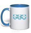 Mug with a colored handle EAT, SLEEP, BIKE royal-blue фото