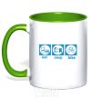 Mug with a colored handle EAT, SLEEP, BIKE kelly-green фото