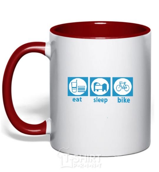 Mug with a colored handle EAT, SLEEP, BIKE red фото