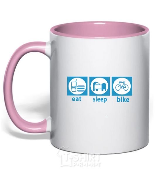 Mug with a colored handle EAT, SLEEP, BIKE light-pink фото