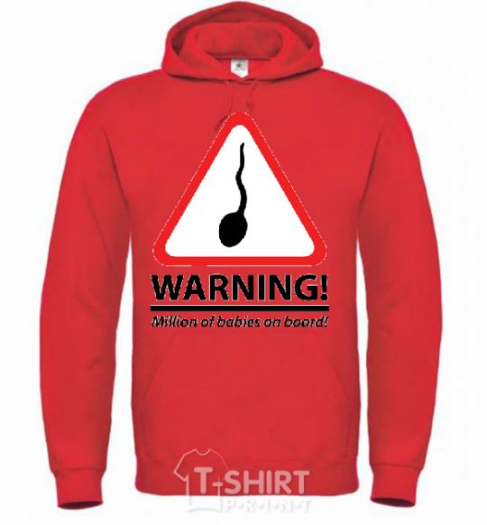 Men`s hoodie WARNING! MILLION OF BABIES ON BOARD! bright-red фото